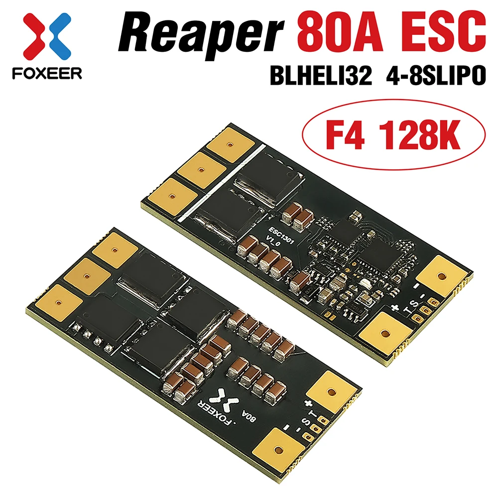 

FOXEER Reaper 80A F4 128K BLHELI32 4-8S Single Brushless ESC DShot 150/300/600/1200/MultiShot/OneShot Speed Controller