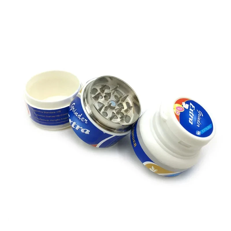 45mm Chewing Gum Bottle Herbal Grinder Tobacco Herb Crusher Smoke Metal Plastic Shell Sticker Print Smoking Accessories