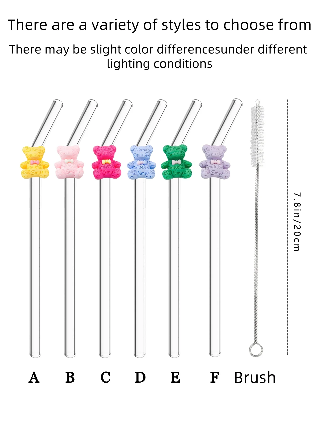 3/6 قطع من قش الزجاج الملون مع فيونكة، شفاطة منحنية قابلة لإعادة الاستخدام لشاي بوبا والمشروبات والكوكتيلات، هدية متجر الحلوى للنزهات والحفلات #6