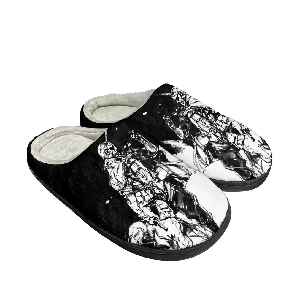 Custom Flannel Indoor Slippers for Adults Hot Metal Gear Solid Design Cotton Plush Warm Comfortable Shoes