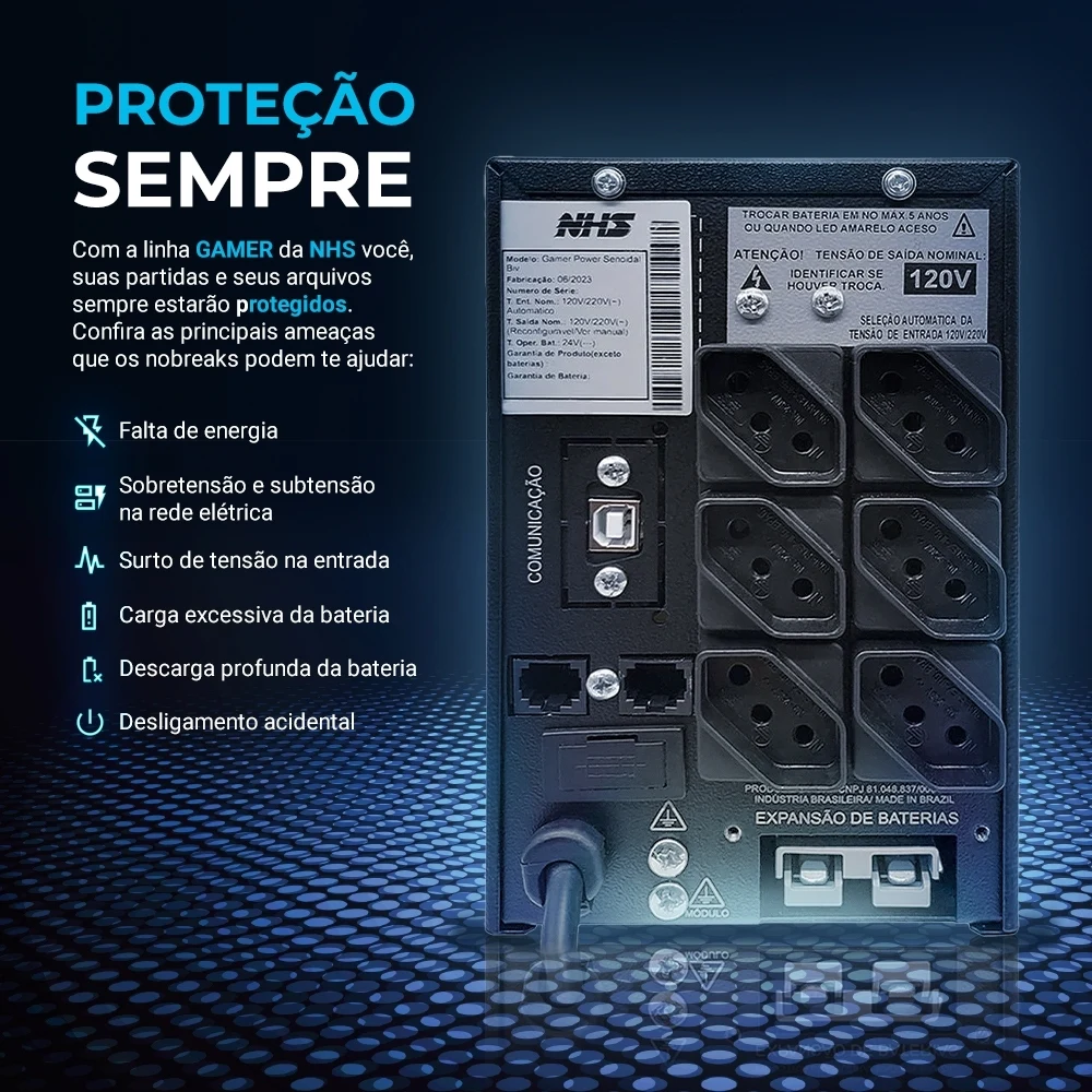 Nobreak NHS Gamer Power Senoidal 91.G0.014000 مدخلات بيفولت مخرج 120 فولت (2bat.9Ah/Prot.Eth/USB) #3