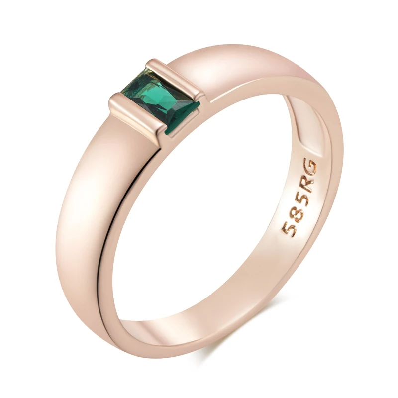 Women's Rose Gold Square Green Zircon Ring - Vintage Wedding Jewelry