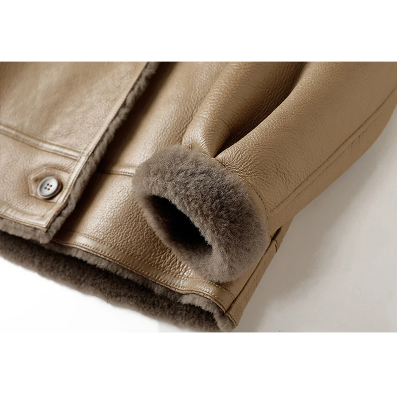 Imported Genuine Sheepskin Shearling Jacket for Women 2025 Winter Thicken Silhouette‌ Real Leather Lambswool Casual Warm Jacket
