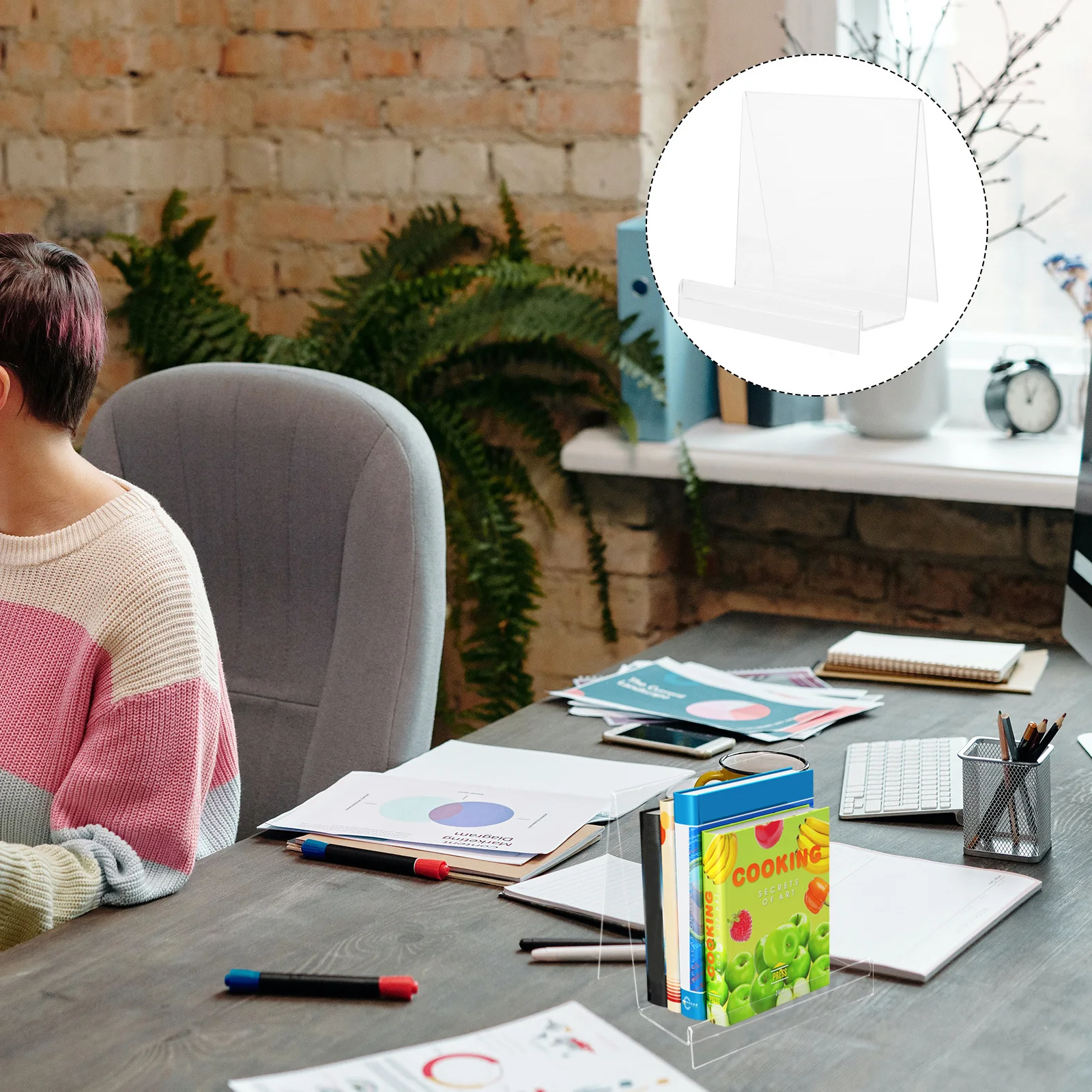 Acrylic Book Display Stand Clear Freestanding Book Holder For Desktop Countertop Organizer Small Space Storage Rack File Photo