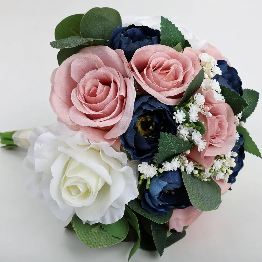 مجموعة باقات زهور وصيفة العروس الاصطناعية مقاس 11 بوصة مكونة من 4 قطع لحفلات الزفاف، باقات ملونة مغبرة مثالية للاحتفال وحفلات الزفاف #3