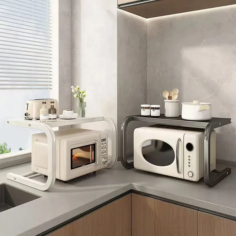 رف فرن الميكروويف من طبقتين، حامل منظم لرف المطبخ، حامل تخزين على سطح الطاولة لصانع القهوة والمقلاة الهوائية
