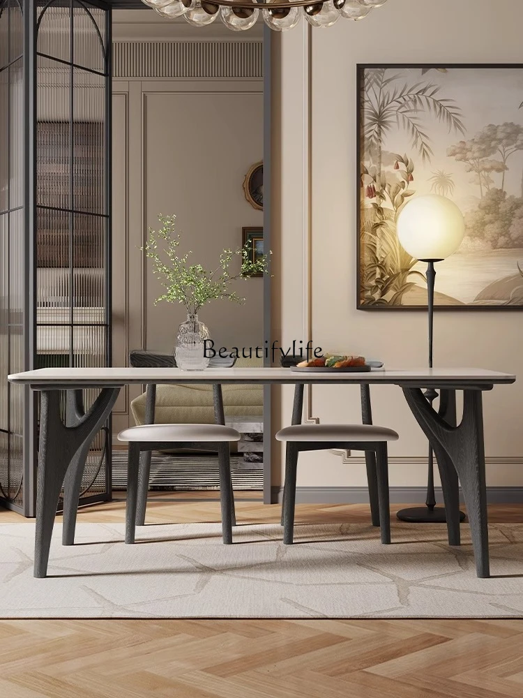 Solid wood rock slab dining table Minimalist modern simple household small rectangular dining table