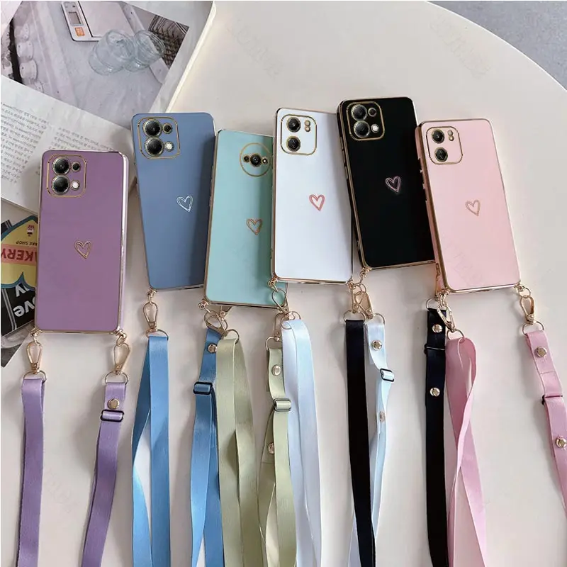 Note13 Love Heart Crossbody Lanyard Strap Case On For Xiaomi Redmi Note 13 Pro 4G 13Pro Redmi13C 13C A1 Plus A3 12C Cover