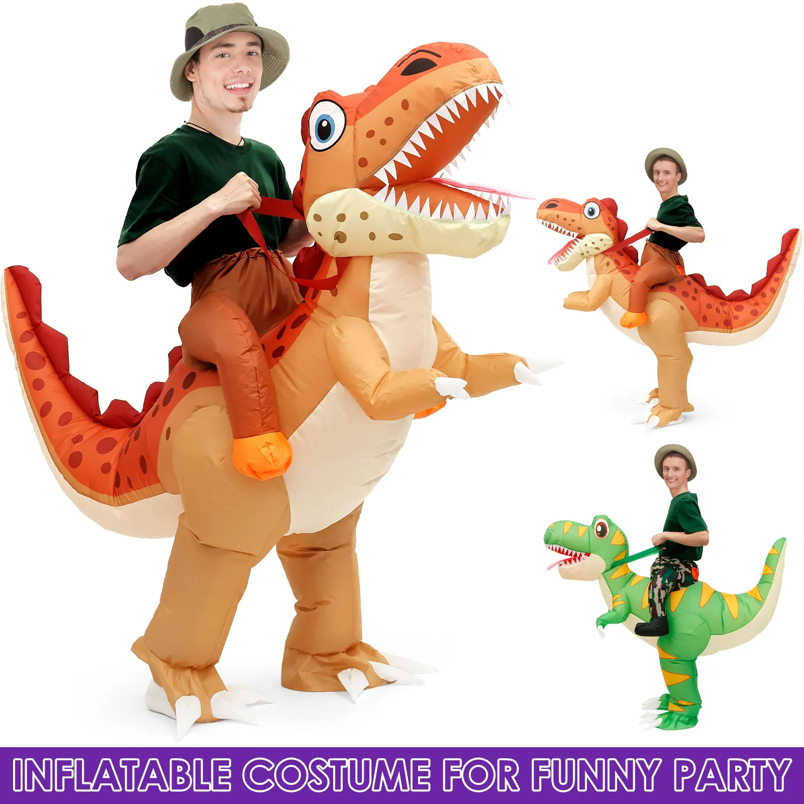 

Halloween Inflatable Dinosaur Costume Funny Dinosaur Cosplay Costume Kids Fancy Dress with Storage Bag Holiday Theme Party