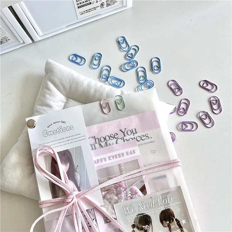 10pcs/set Mini Ins Koean Paper Clip Cute Simplicity Heart Style Non-sticky Memo Pad Clip DIY Decor Kpop Photocard Package Pin