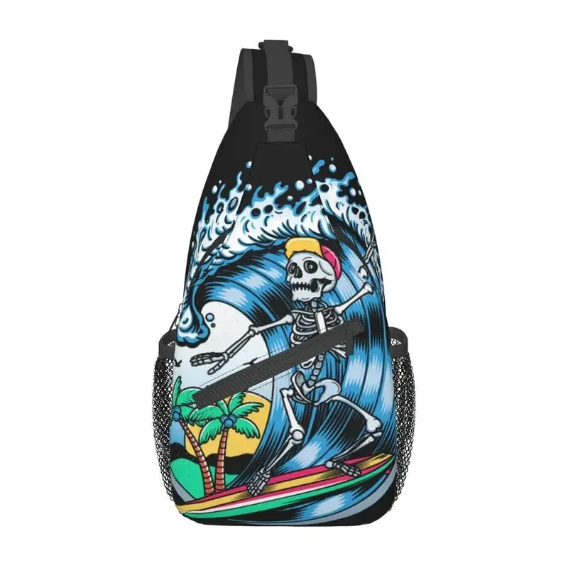 

Summer Surf Rider Skull Surfing Sling Chest Crossbody Bag Men Casual Shoulder Backpack for Hiking