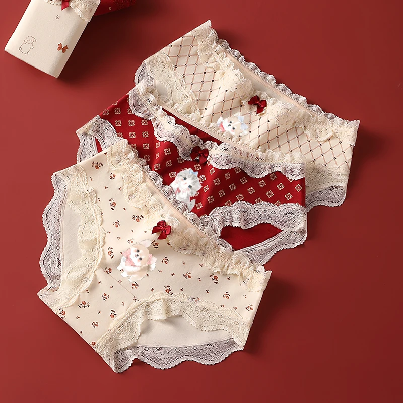 Women's Lingerie Retro Cartoon Triangular Panties for Women Women's Cotton Briefs Underwear Lady Sexy Lace Underpants Intimates