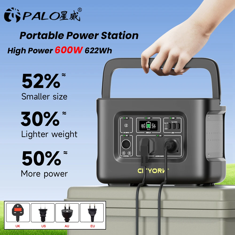 

PALO 600W Power Station 200-240V Portable Solar Generator Battery Power Supply 622Wh Emergency Lighting For Outdoor Camping