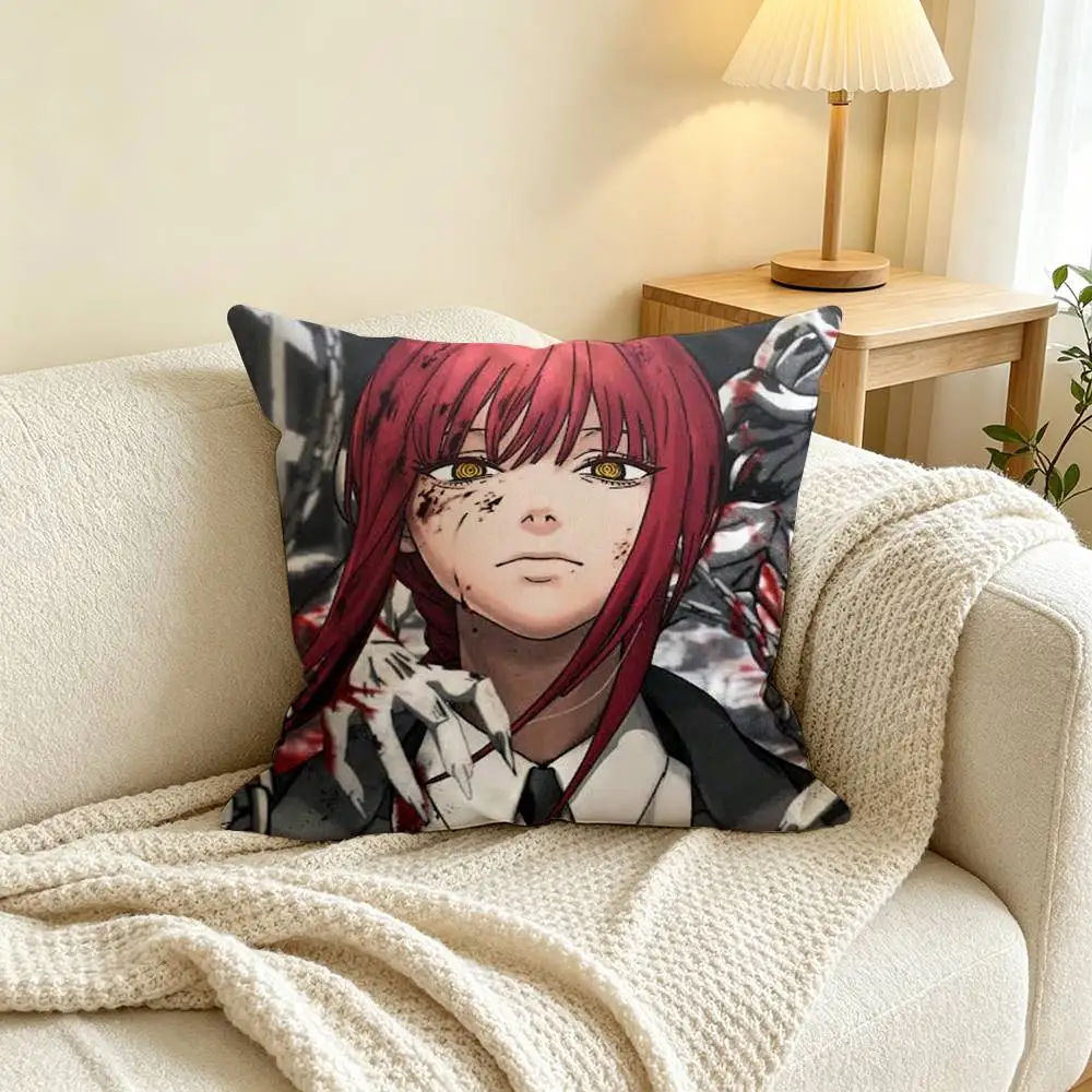 Anime C-Chainsaw Man M-Makima Square Double-Sided printed Pillow Case Bedroom Bedside Pillow Sofa Cushion Cover