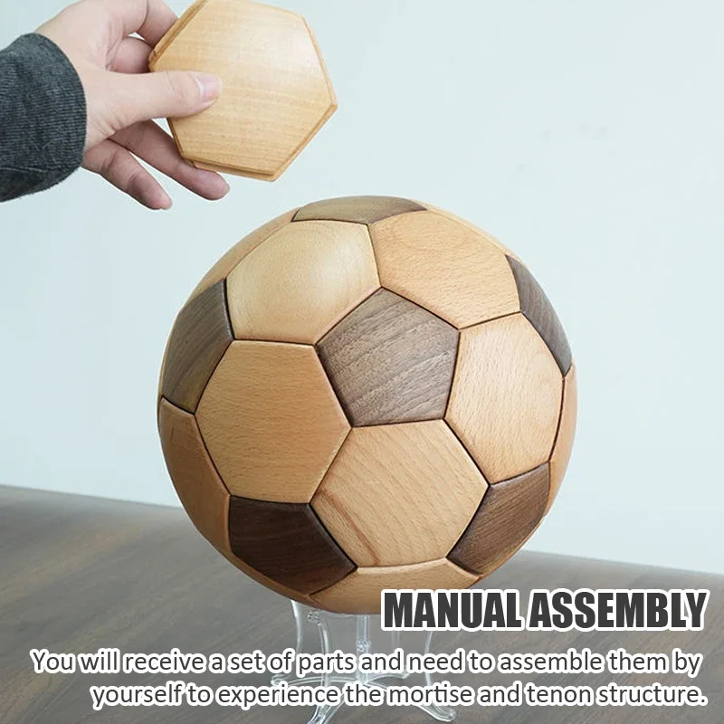 3D Puzzle Football Ornaments Wooden Spliced Football Model Walnut TangramHome Desktop Decoration Kids Educational Toys Gift