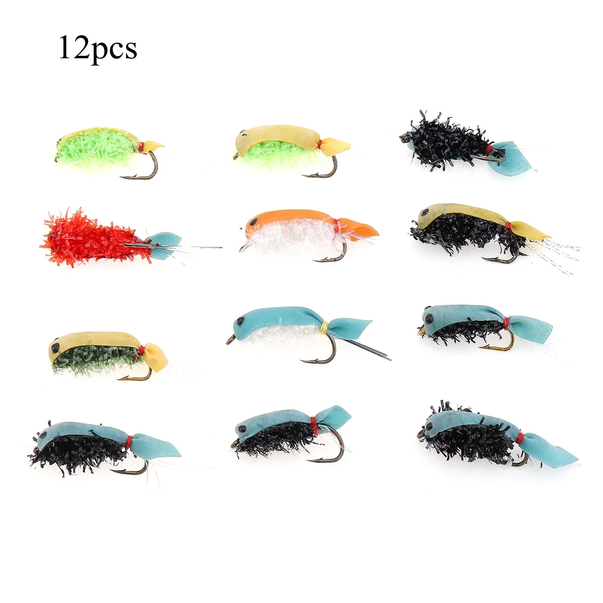 12pcs Insect Fly Fishing Files Shrimps Kit Fishing Lure Artificial Shrimps Fishing Bait Single Hooks Carp Fish Lure