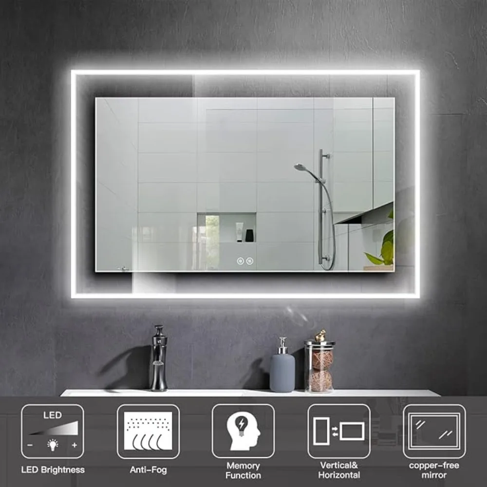 LED Bathroom Mirror,84 x 40 Inch Lighted Vanity Mirror with Touch Button, Anti-Fog, Dimmable Vanity Mirror with Lights