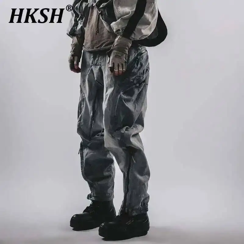 

HKSH осенние новые мужские брюки в стиле панк Techwear с карманами и трехмерным вырезом на молнии, комбинезон для тяжелой промышленности HK2387