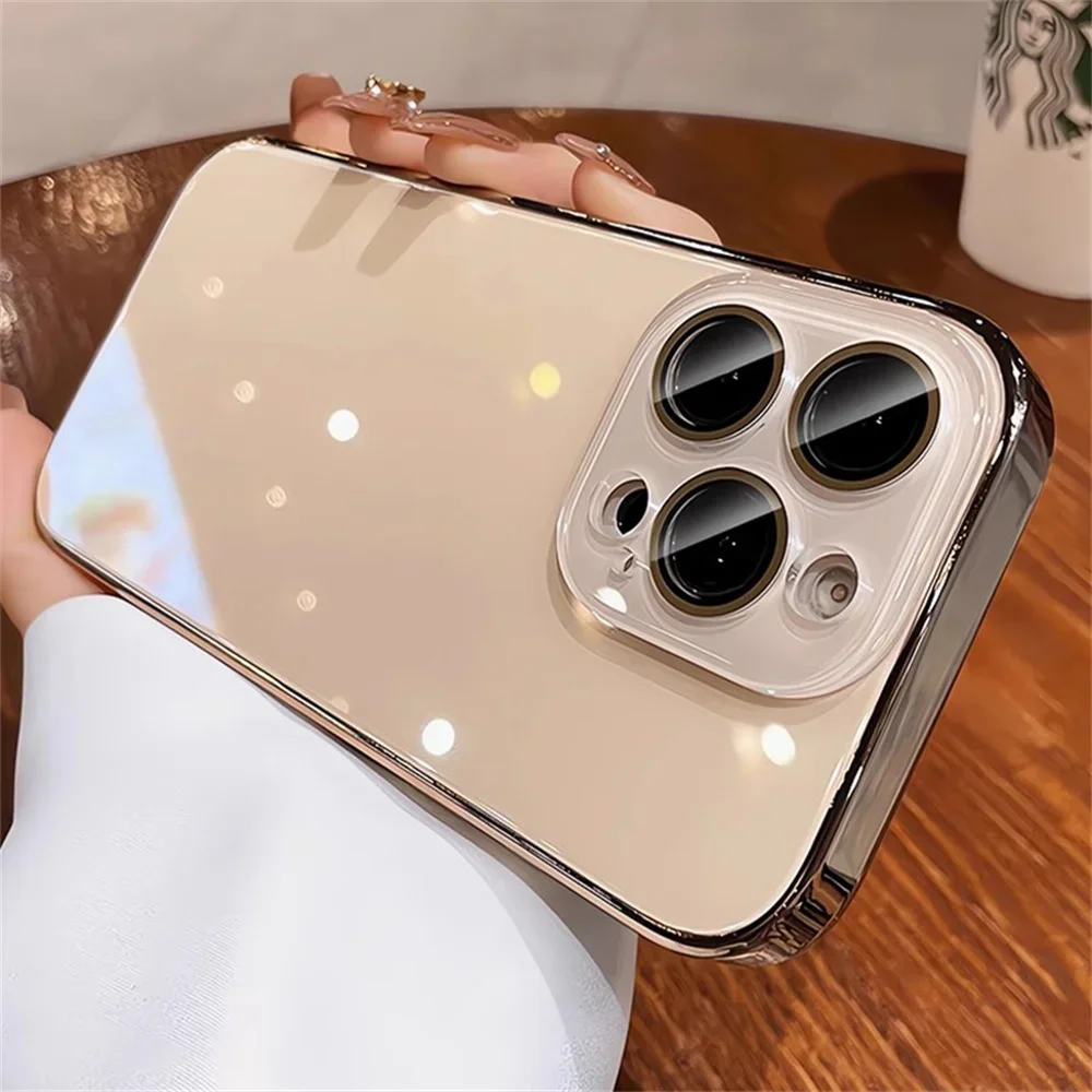 

Роскошный глянцевый чехол-бампер для телефона IPhone 16 Pro Max 15 14 13 12 11, хрустальное стекло, полная защита объектива, задняя крышка