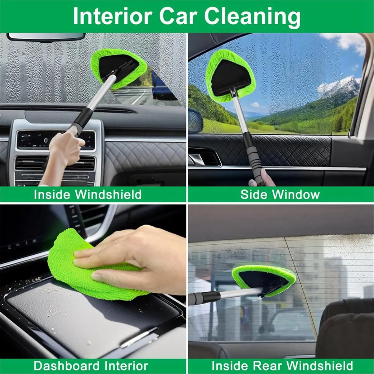 SSR Windshield Cleaner Tool - Large Head Car Interior&Exterior Window Cleaning Kit with Extendable Handle & Microfiber Pads