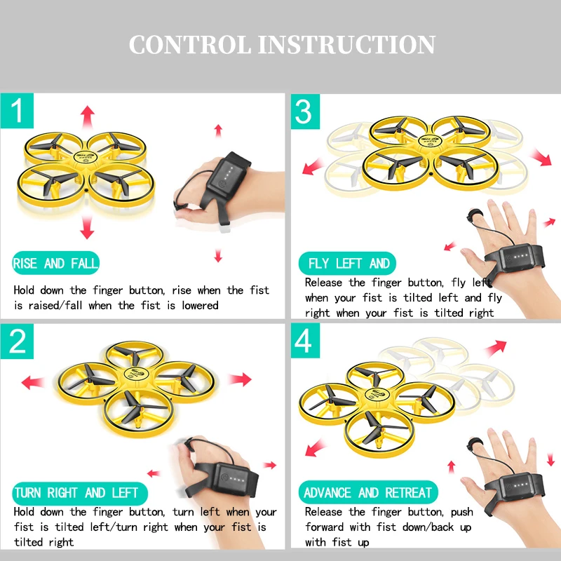 UFO RC Mini Quadcopter Drone Hand Controlled Drone Gesture Flying LED Lights Altitude Hold Watch Control Children Toys Gifts