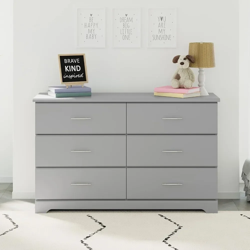 Brookside 6 Drawer Double Dresser (Pebble Gray) – GREENGUARD Gold Certified, Easy-to-Match Double Dresser