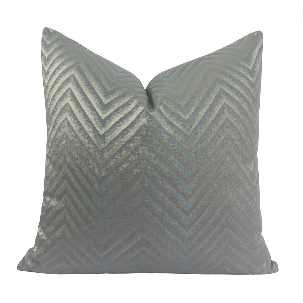 Modern Soft Texture Gray Wave Diamond Woven Decorative Pillow Case Bedding Sofa Cushion Cover 18x18