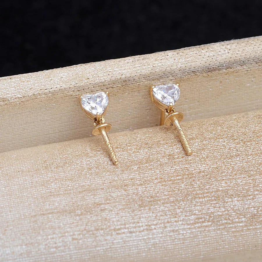 Heart Shape 18K Yellow Gold AU750 Earrings Mountings Findings Mounts Base Jewelry Settings Accessories Part for 7-10mm Pearls