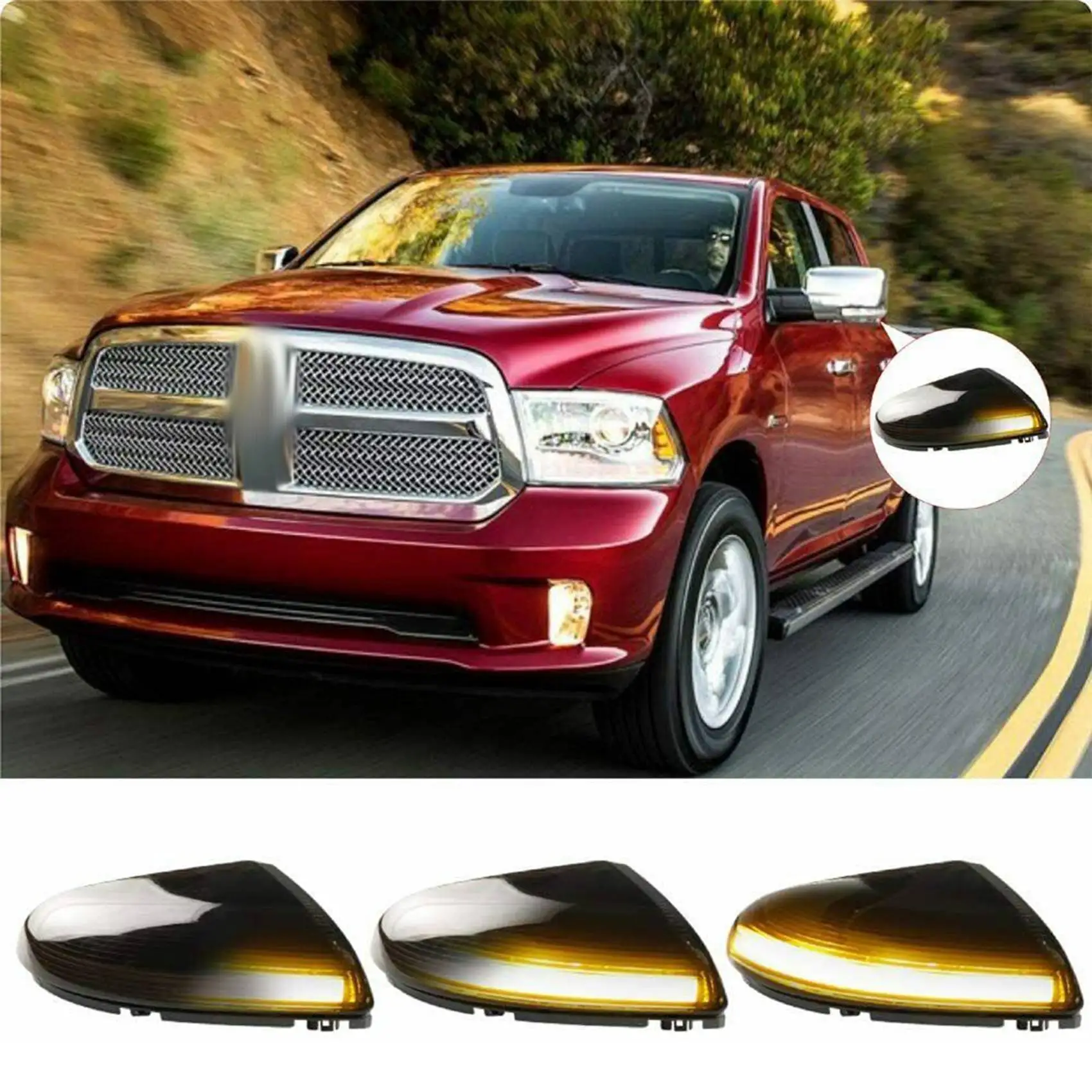 ضوء إشارة الانعطاف لمرآة الرؤية الخلفية الجانبية الديناميكية بإضاءة ليد ، مصباح مؤشر لدودج رام ، من من من من من ومن ومن ومن ومن ومن ومن ومن ومن ومن ثم