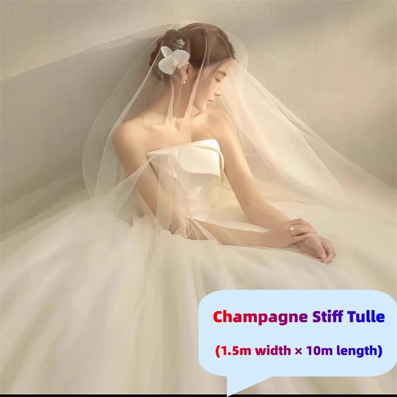 white veil with champagne dress Bride with Blusher Veil and Intricate Gown