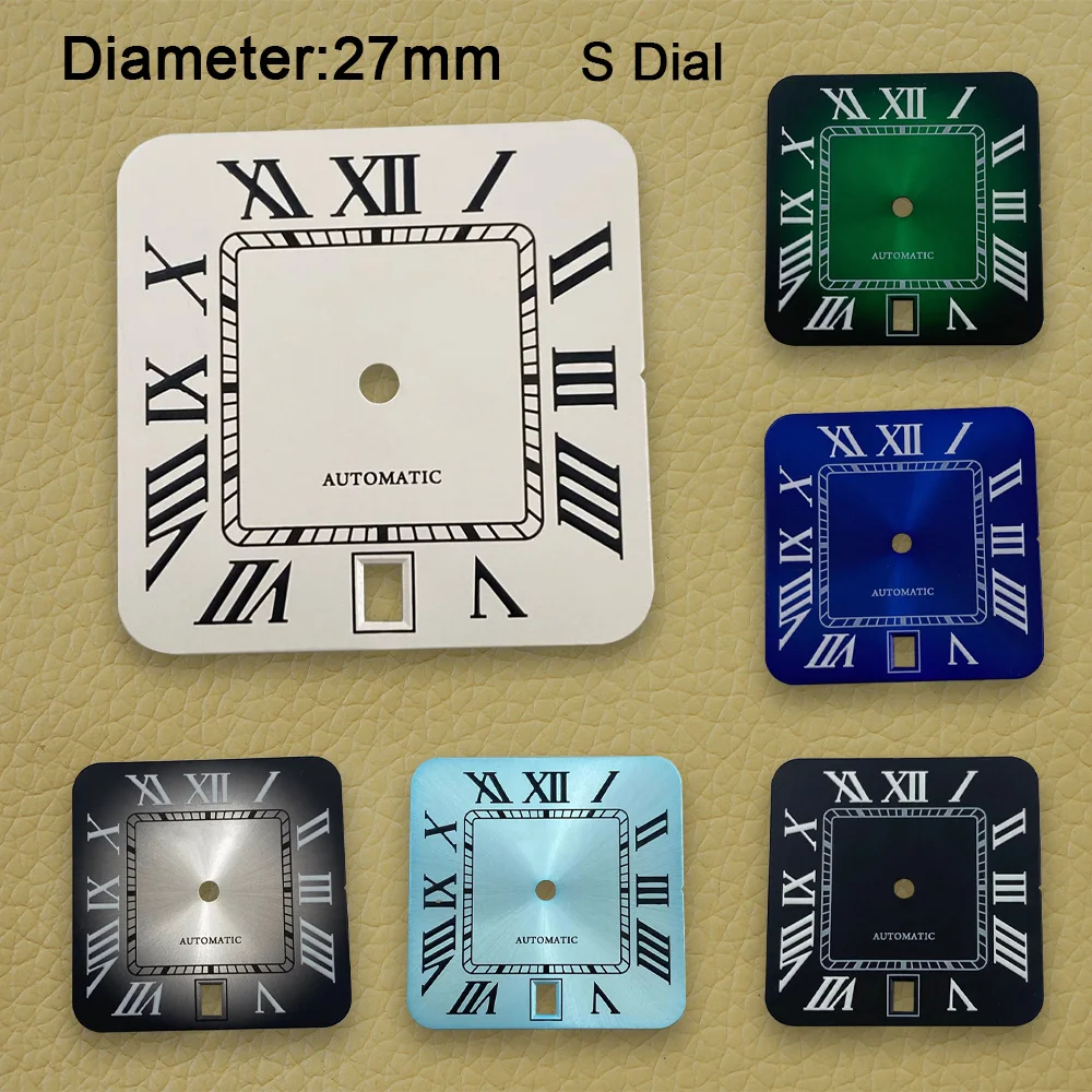 27mm S Logo Square Rome Dial Fit NH35/NH36/4R/7S Automatic Movement Fit 6 O'clock Watch Modification Accessories
