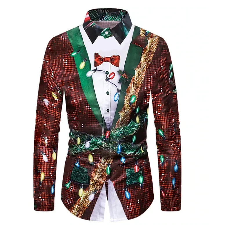 Costume de Père Noël élastique doux pour hommes, chemise de Noël confortable, motif HD, fête du Nouvel An, grande taille, offre spéciale, nouveau, 2024