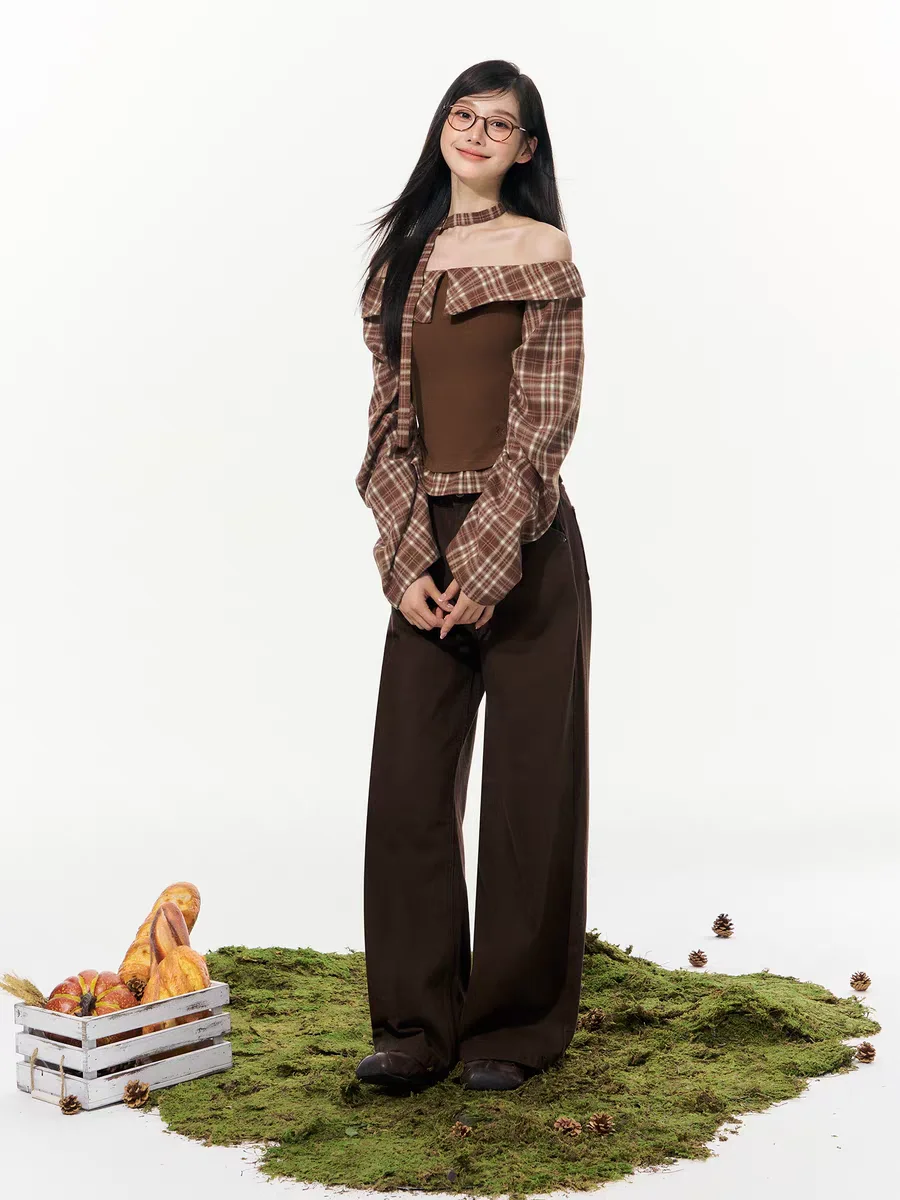 Autume Gothic Vintage Elegant 2 Piece Sets Women Y2k Slash Neck Design Blouse + Chic Skirt Female Plaid Korean Popular Clothes image 5