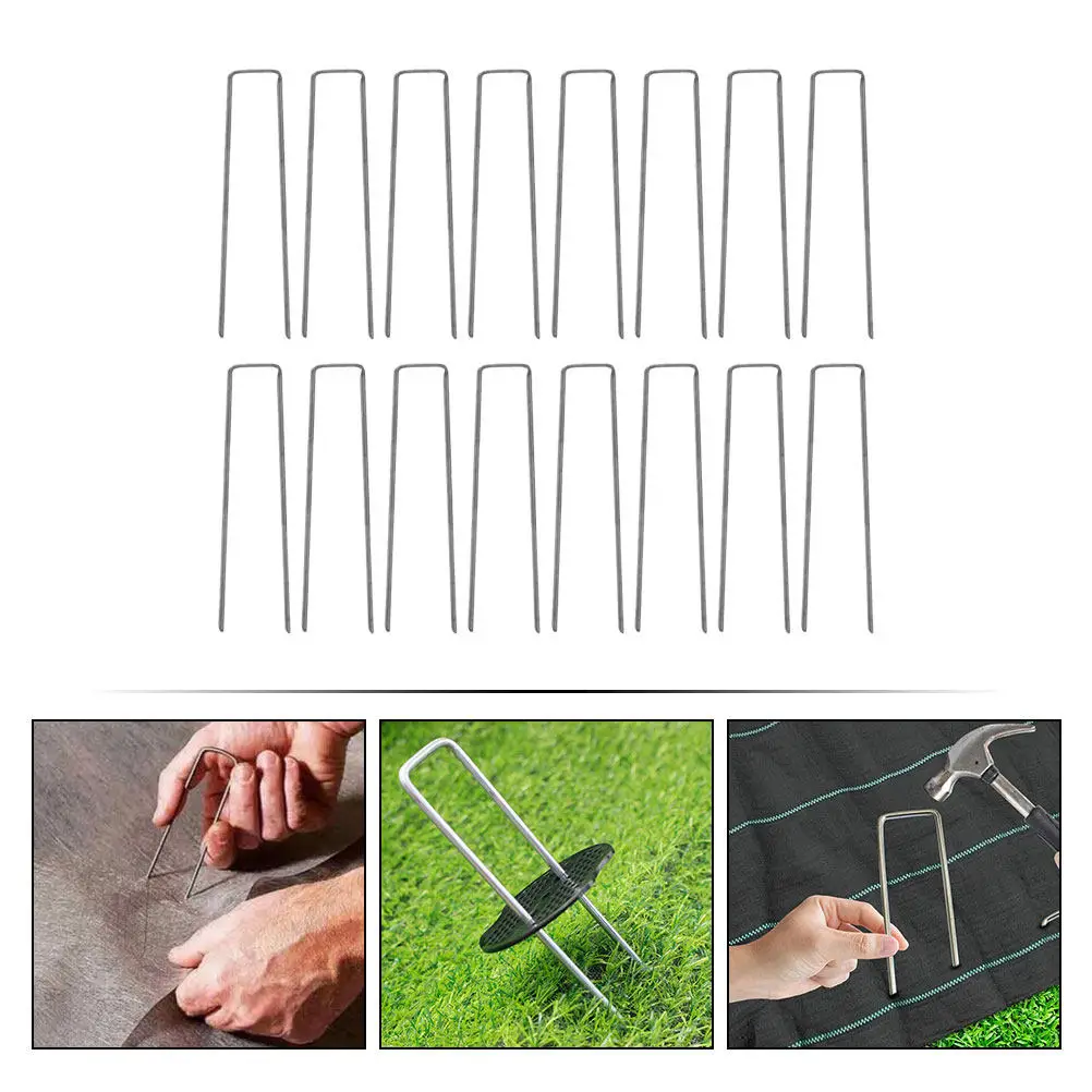 50Pcs Ground U-Shaped Nails Heavy Duty Steel Stakes for Lawn Gardening Tent Tarp Stabilizers Landscape Staples