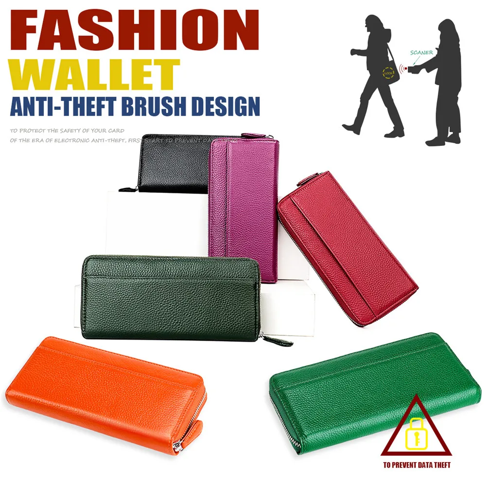 RETROGOO Luxury Genuine Leather Card Holders Women Wallet Female Purse Lady Wallets RFID Blocking Girls Cartera Zipper Money Bag