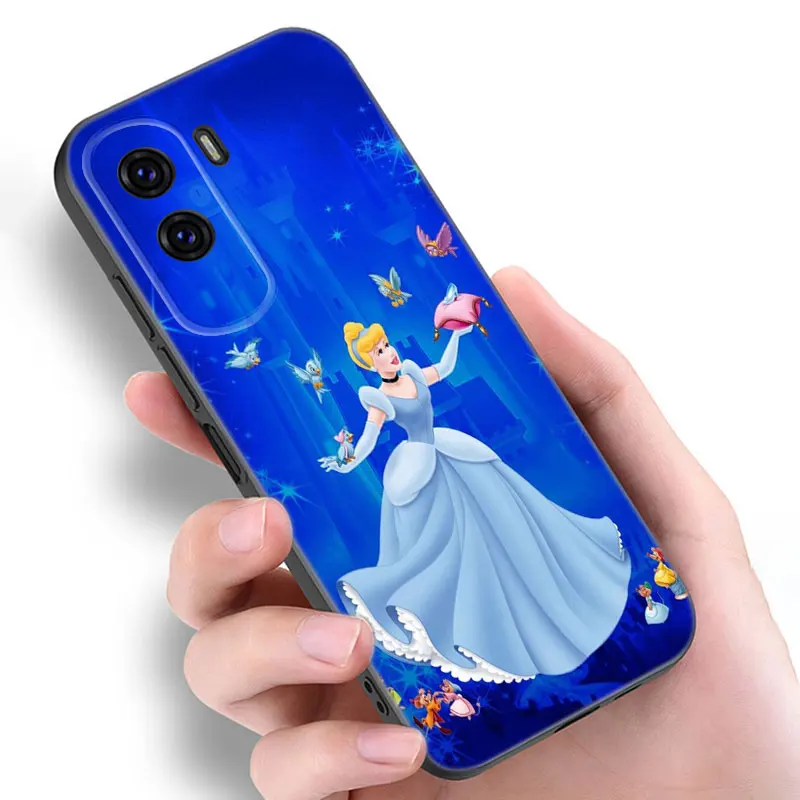 Disney Cinderella Black Silicone Phone Case For Honor 70 90 Lite X40 GT X50 i X5 Plus X6A X6S X7A X8A X8B X6 X7 X8 X9 4G X9A X9B