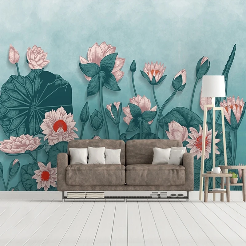 

Custom Mural Photo Wallpaper 3D Oil Painting Hand-painted Nordic Modern Minimalist Fresh Lotus TV Decortaion Background Papers