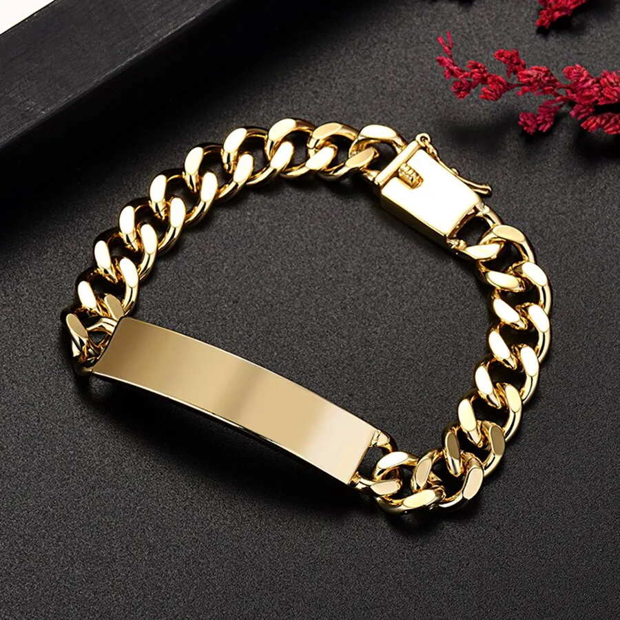 18k Gold-Color 10mm Chain Bracelets For Man Women High Quality Fashion Jewelry Wedding Party Christmas Gifts Wholesale