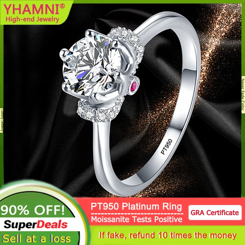 

Luxury PT950 Platinum Ring VVS 1 Carat Moissanite Diamand Ruby Ring Promise Jewelry Anniversary Gift Wedding Band Ring For Women