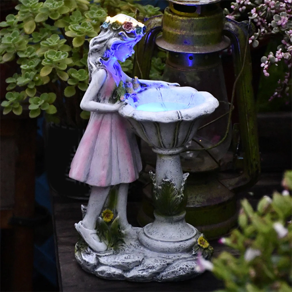 

Gather Garden Statue Art Outdoor Decorations, Large Solar Girl Resin