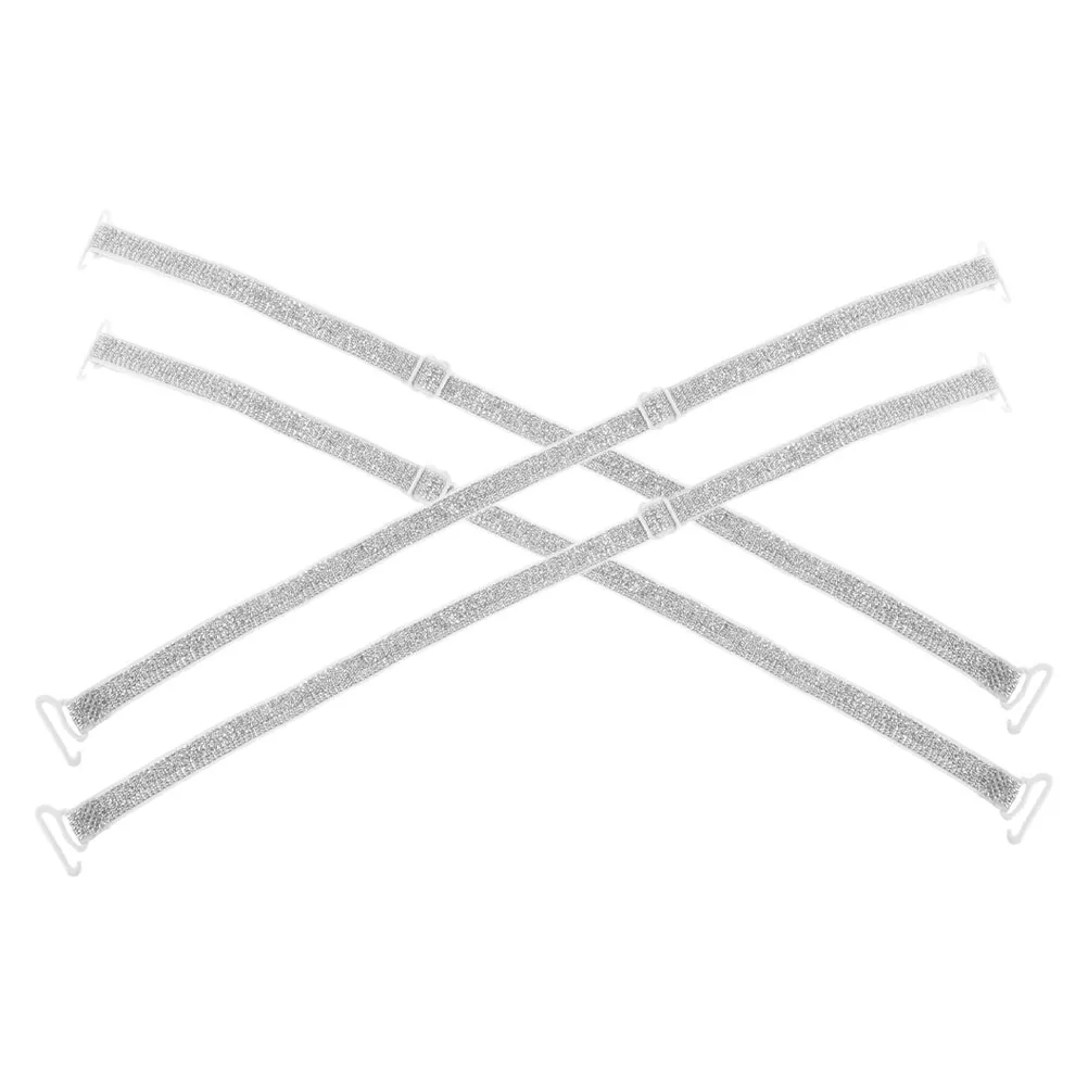 

2 Pairs Shoulder Strap Adjustment Non-slip Glitter Elastic Straps Dress Bra Accessories Silver Decorations Clip