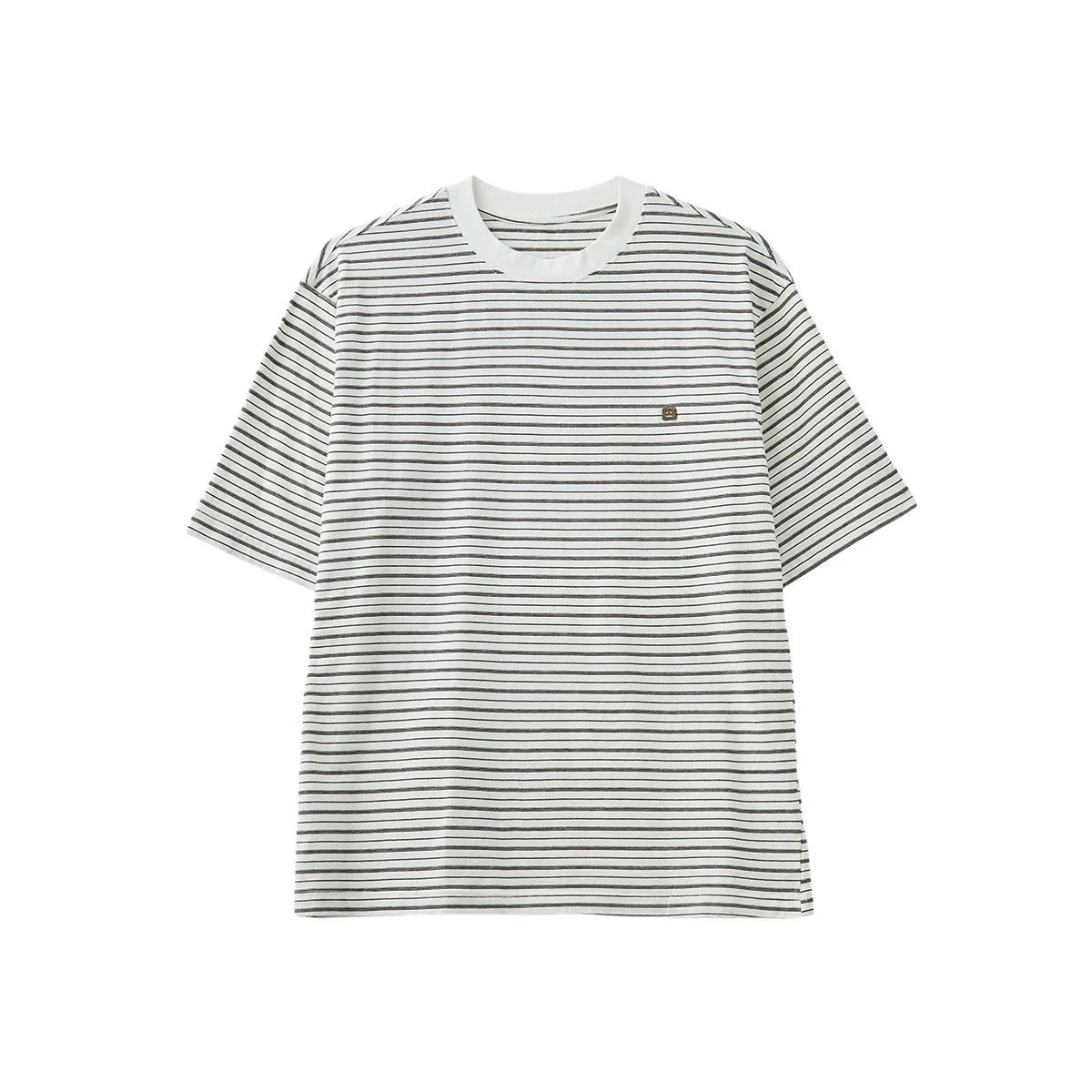 Men's Cotton T-Shirt Summer Loose-Fit Breathable Short Sleeve Colorblock Stripe Embroidered Top