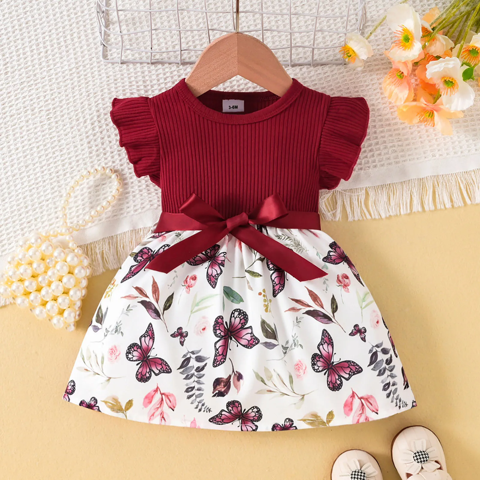 Dress For Baby 0-24 Months Korean Style Casual Ruffled Sleeve Cute Floral Princess Formal Dresses Ootd For Newborn Baby Girls