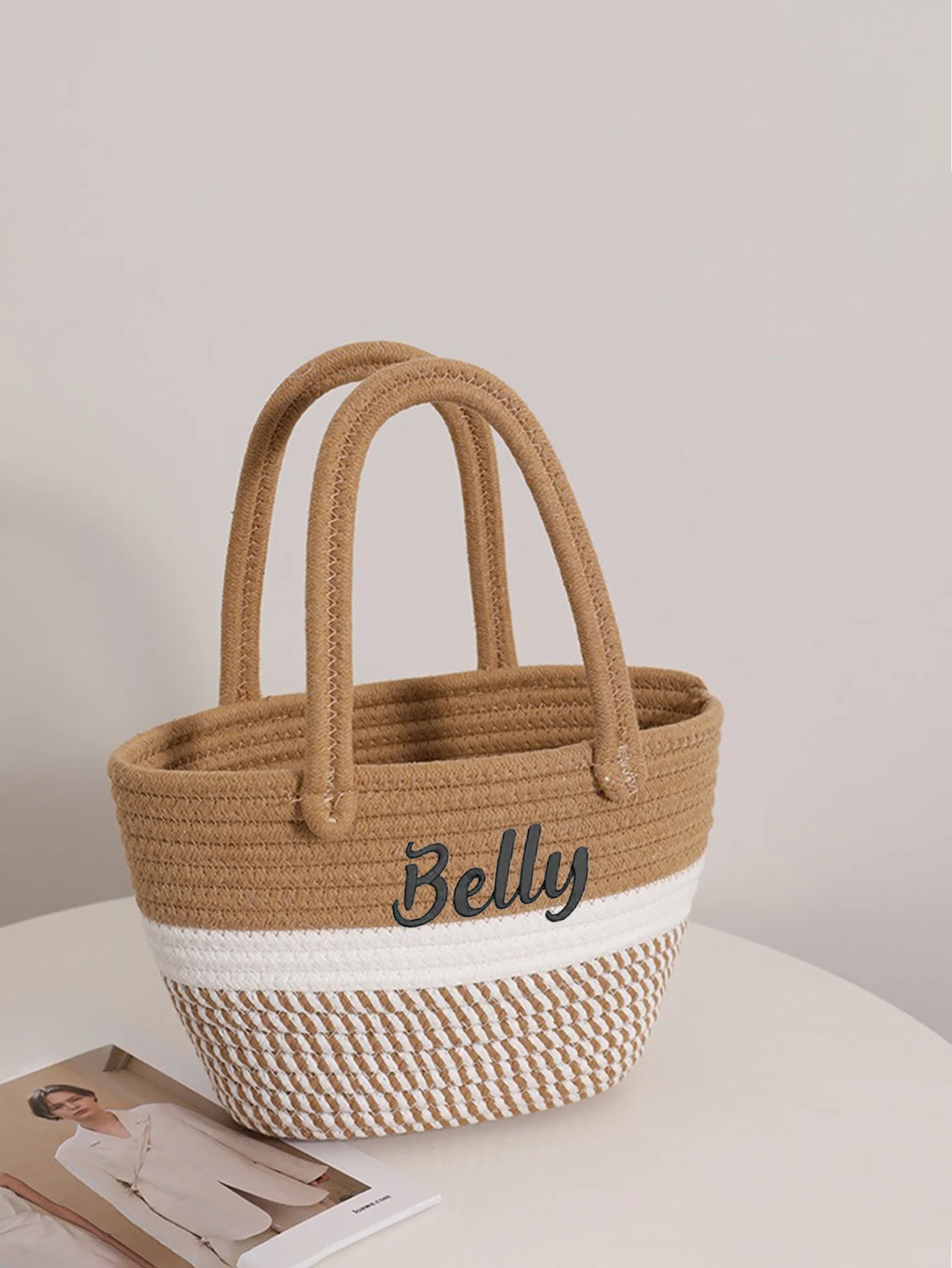 (Please contact customer service) Embroidery DIY text customization, color matching woven handbag