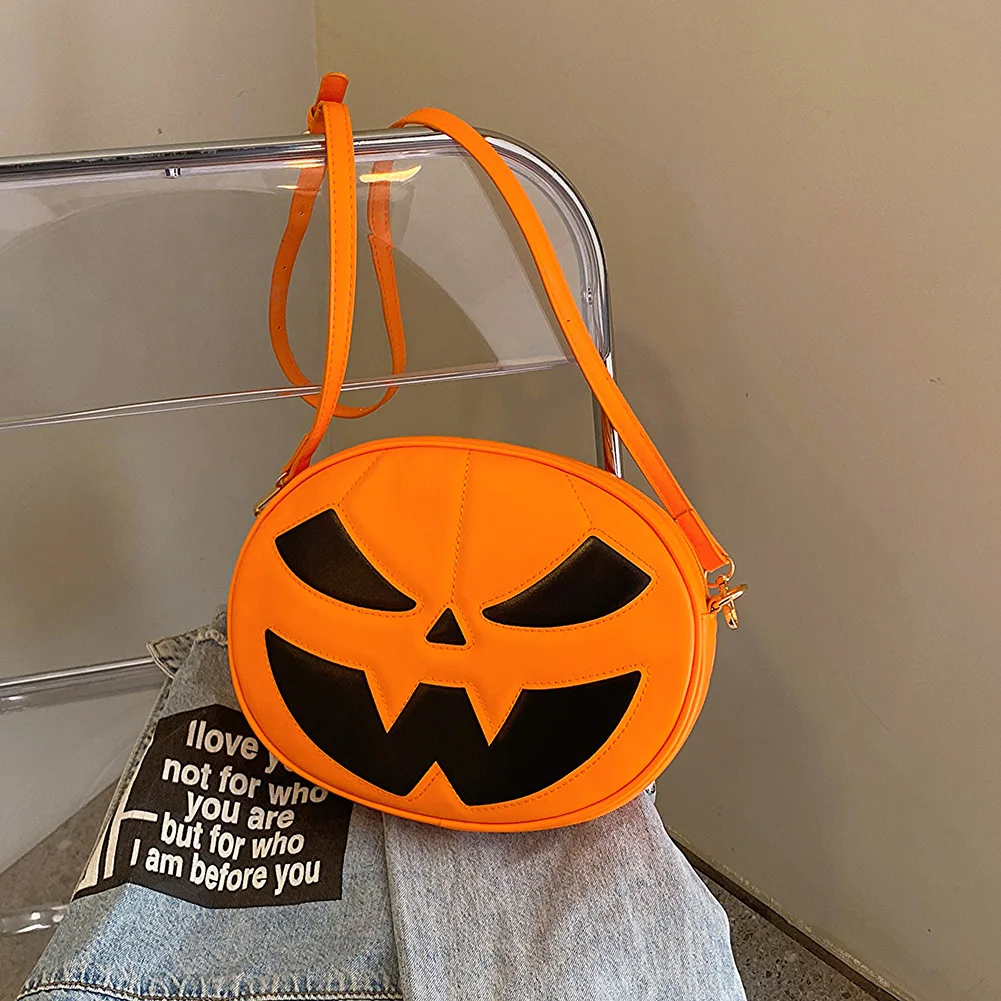 

Shoulder Bag for Women Men Pumpkin Crossbody Bag PU Leather Adjustable Strap Handbag Zipper Halloween Purse