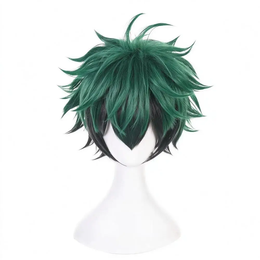 Green Black Short Spiky Synthetic Cosplay Wig for Men Women Anime Costume Party Halloween Roleplay Festival Fancy Dress Event