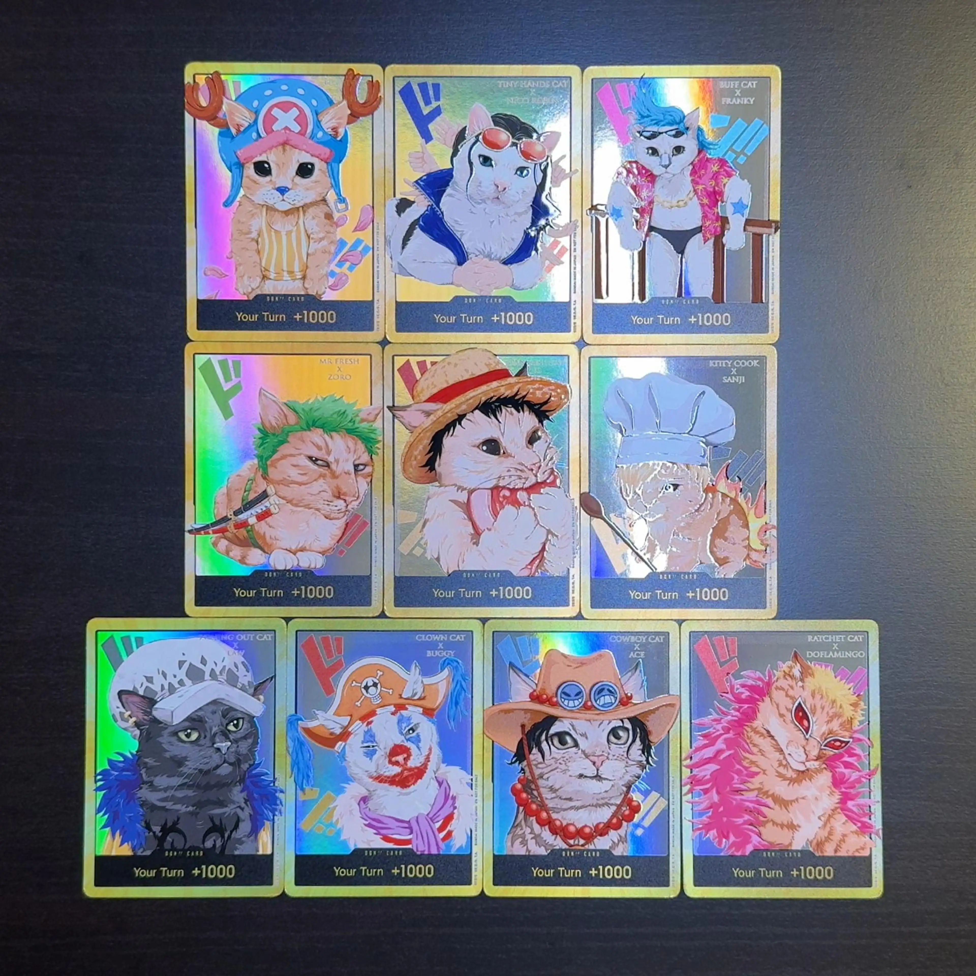 Tarjeta de una pieza TCG OPCG en inglés DON, gato Luffy Zoro Sanji Chopper Robin Franky Ace Buggy Doflamingo Law, tarjeta Proxy Don casera