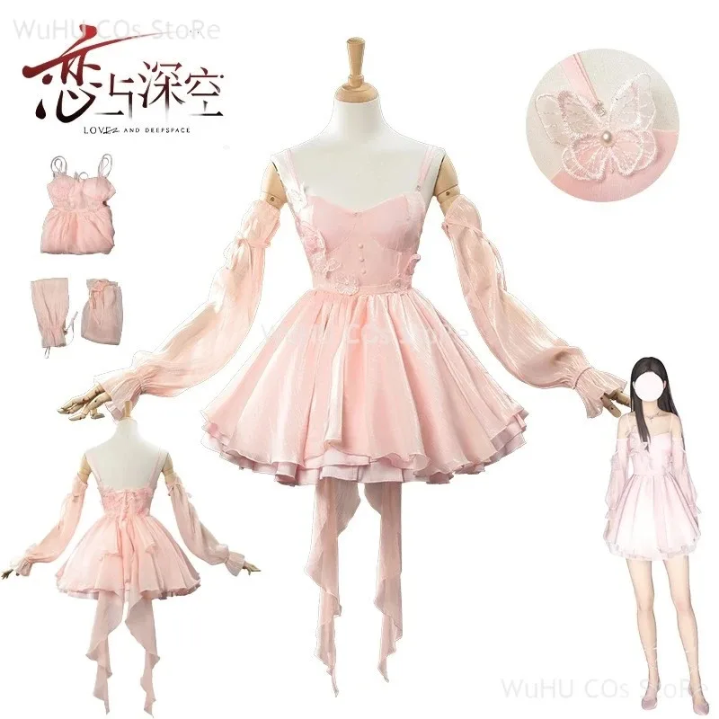 

Охотничья девушка, косплей, игра «Любовь и глубокое пространство», платье для взрослых женщин, униформа, костюм, платье с розовыми рукавами, комплект аксессуаров, костюм, наряды