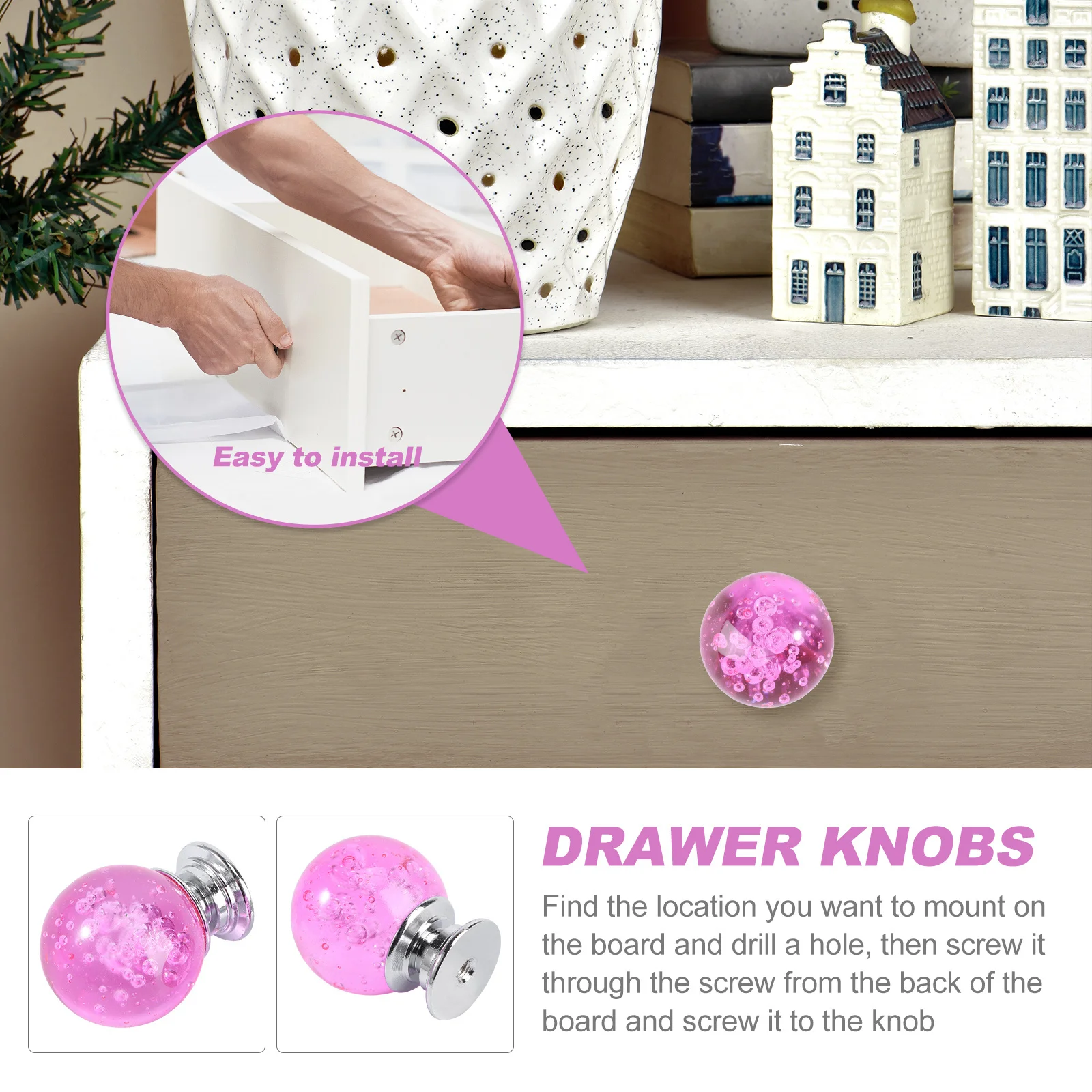 

4Set Furniture Handles Bubble Ball Cabinet Knob Aluminum Alloy Drawer Pull Modern Home Office Decor Door Hardware Pink