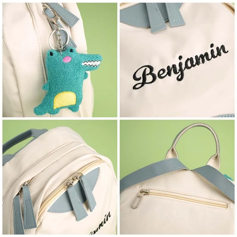 Mochila com bloqueio de cor com nome personalizado, bolsa escolar leve e fofa para meninas, perfeita para escola e passeios casuais